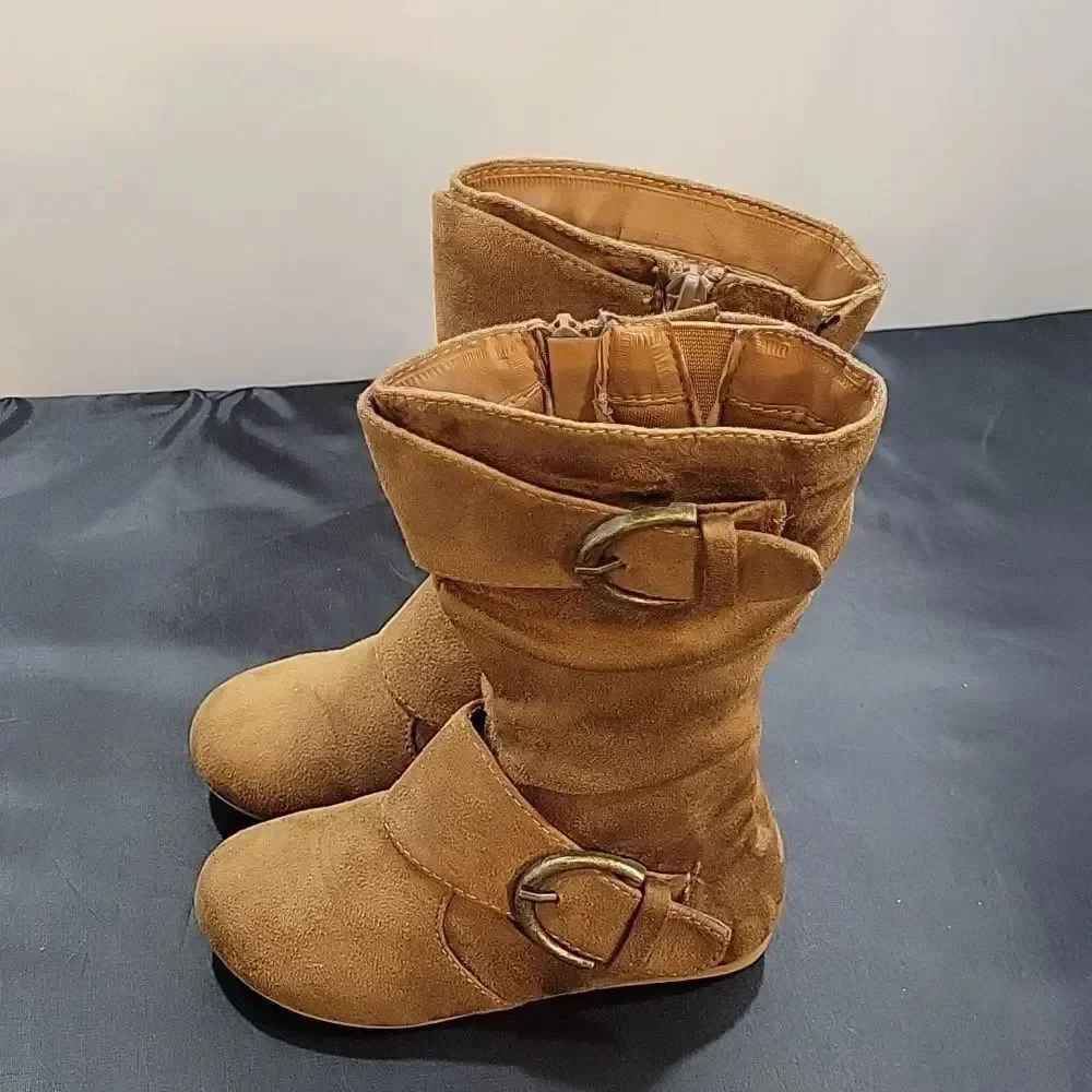 LINK ZIPPER BUCKLE SLOUCH CASUAL FLAT HEEL MID CALF ROUND TOE BOOTIES